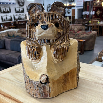 Brown Bear in Stump 12” Tall, Stock Item!
